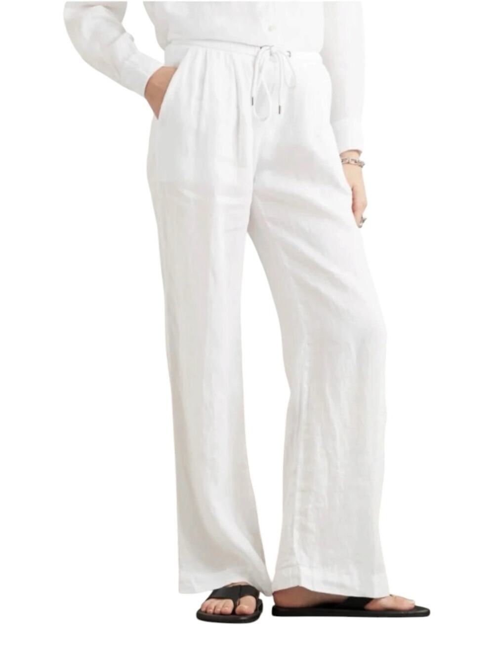James Perse Wide Leg Linen Pants Womens White Lightweight Relaxed Pull On SZ 3/L
